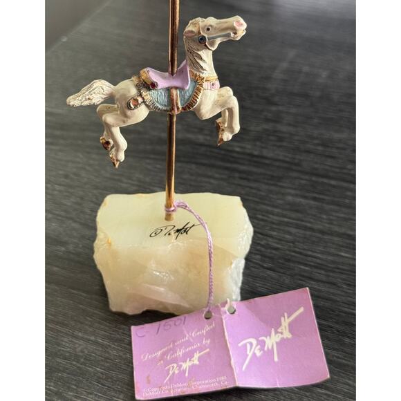 Don DeMott Carousel Horse Metal Mounted‎ on Calcite Rock Paper Weight Signed - Picture 3 of 6